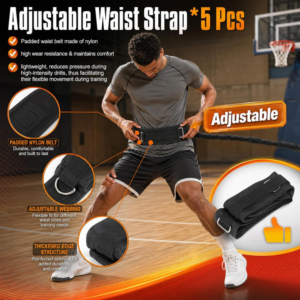 5 Sets Zone Defense Resistance Band Kit, with Adjustable Waist Strap