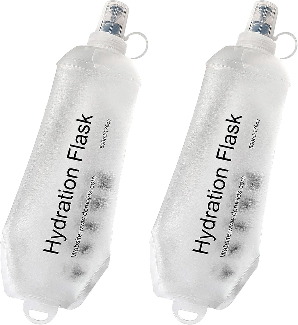 CLINTT 500ml Soft Flask, Foldable Running Water Bottle, TPU Folding Soft Water Flask, BPA-Free Collapsible Flask for Hydration Pack Running Vest, Cycling, Climbing, Hiking - 2Pcs, White