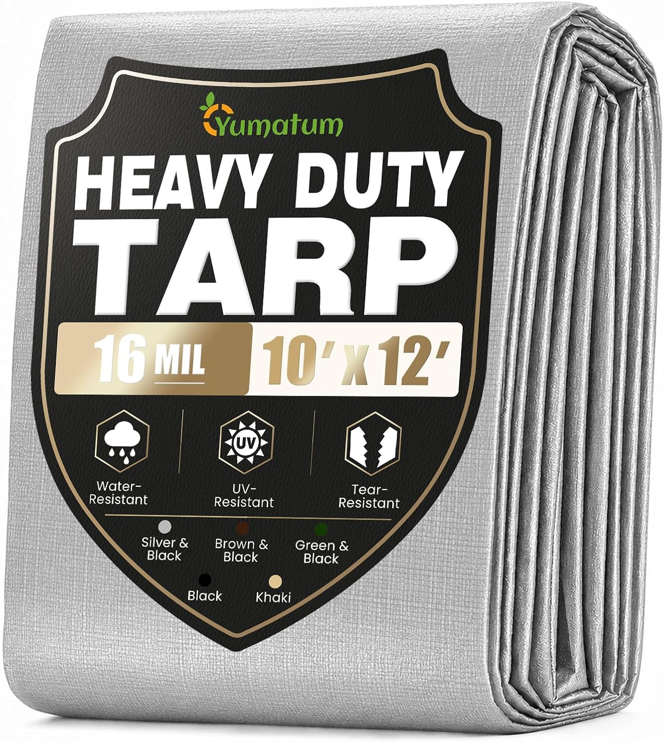 16 Mil 10x12 FT Heavy Duty Waterproof Tarps for Outdoor, Silver