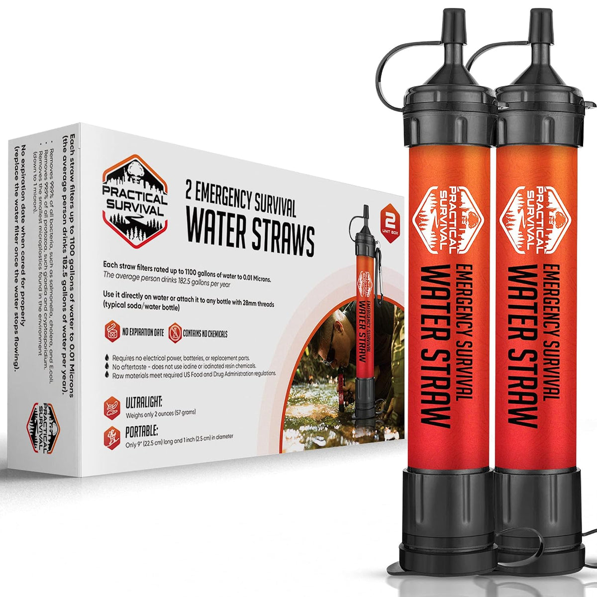 Practical Survival Reusable Emergency Water Filter Straws, 5-Pack