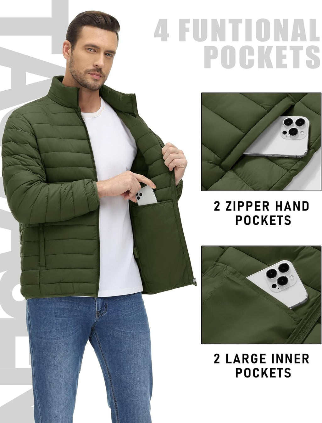 TACVASEN Men's Lightweight Puffer Jacket Quilted Insulated Winter Coat