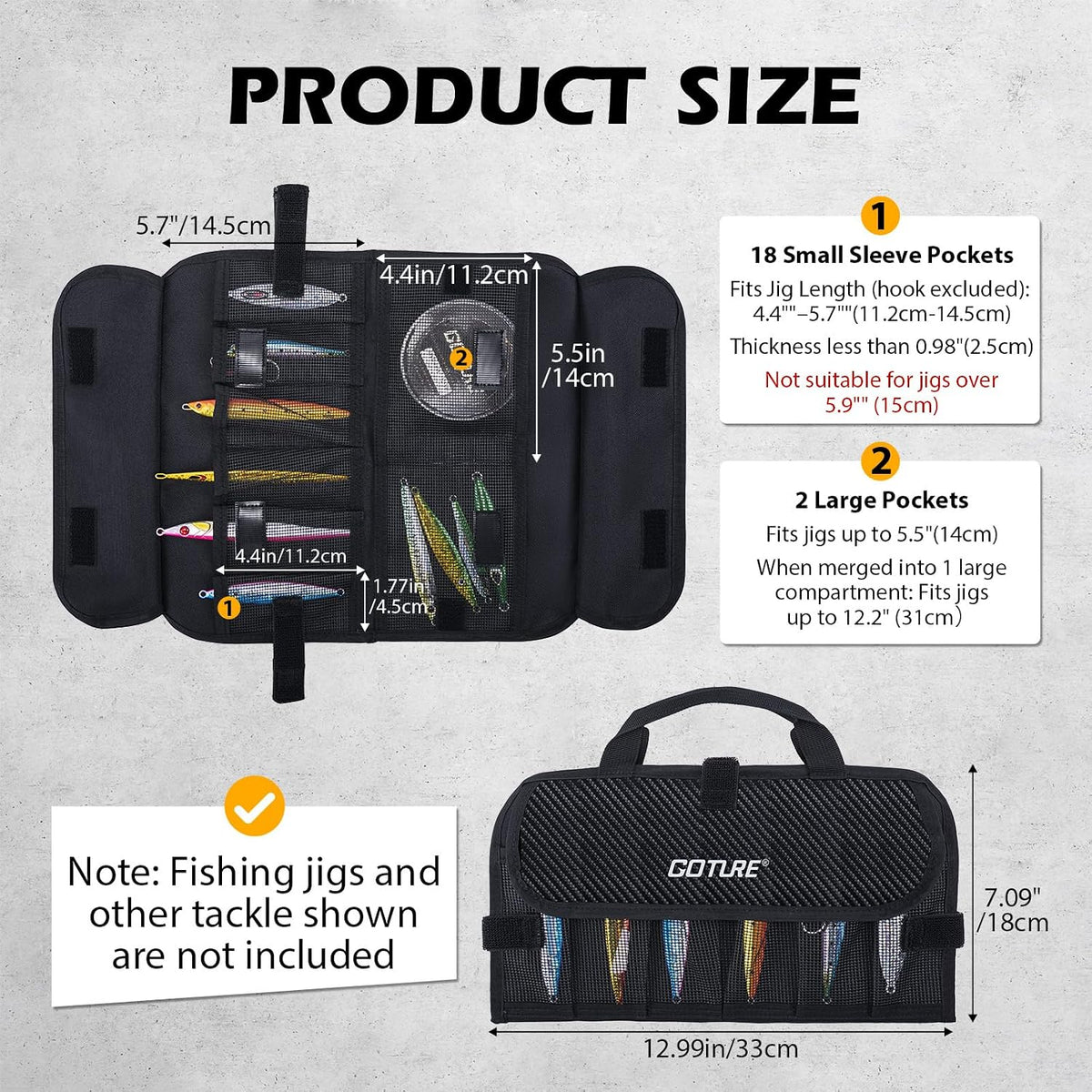 Goture Fishing Jig Bag,20 Mesh Pockets Lure Storage Bag,12.99"x7.09"