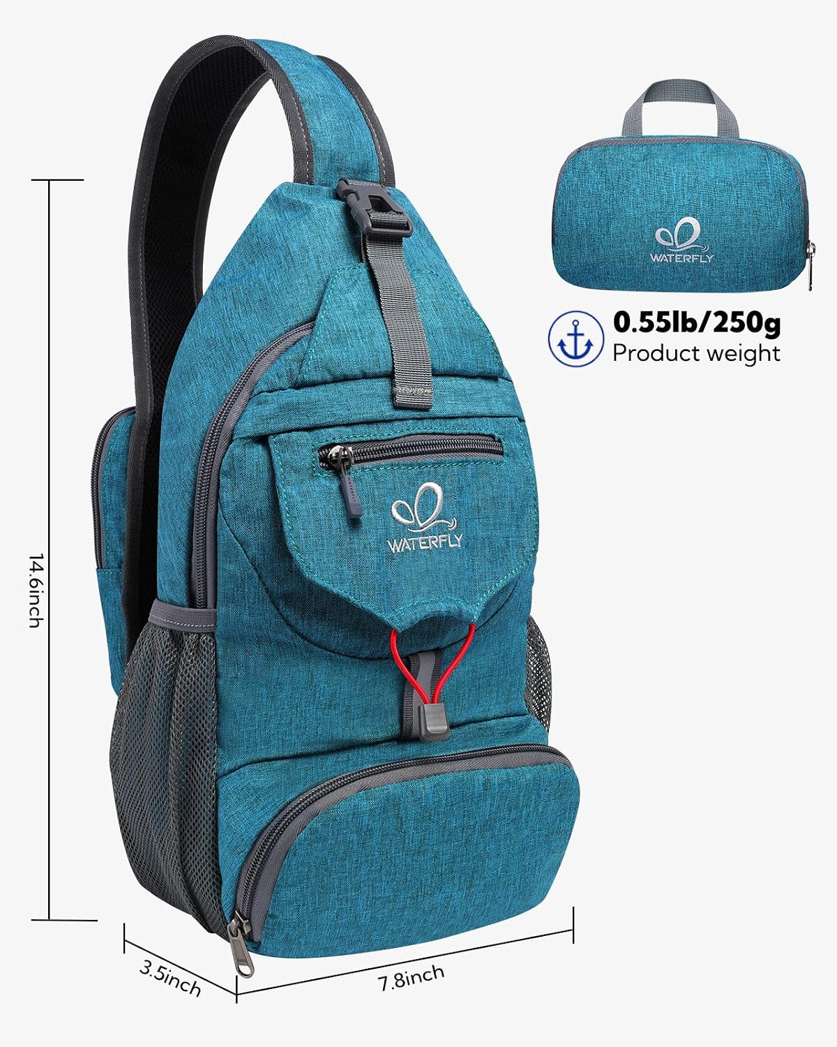 WATERFLY Packable Sling Backpack Lightweight Crossbody Bag Travel Daypack