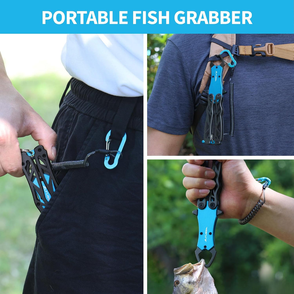 FLISSA Folding Fish Gripper with Lanyard, Portable Fish Grabber