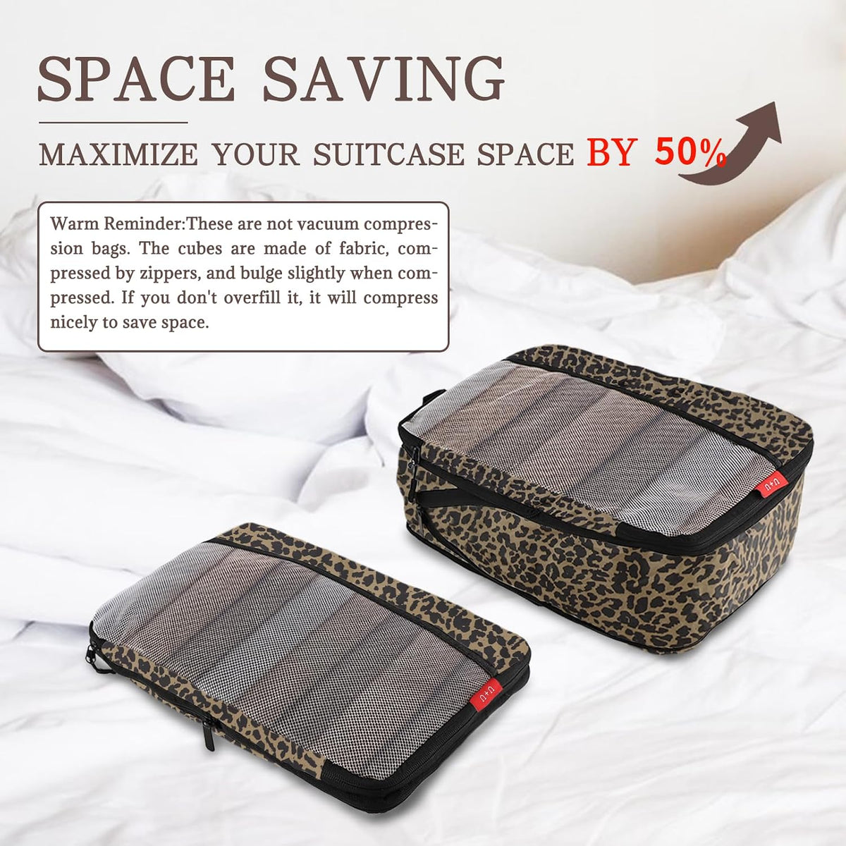 U+U 4 Set Compression Packing Cubes - Ultralight Travel Cubes (Leopard)