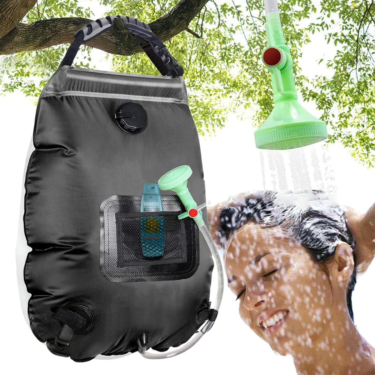 Solar Shower Bag | 5 Gal/20L Solar Heating Camping Shower Bag | Removable Hose | On-Off Switchable Shower Head | Ducha Portatil | Traveling Shower | Portable Shower for Beach Swimming, Hiking