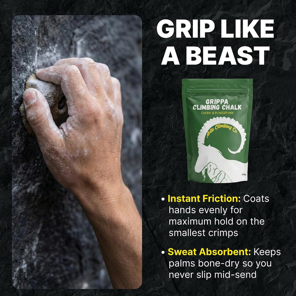Climbing Chalk 200g, Pro Friction Gymnastics Chalk 100% Magnesium | Non-Toxic Grip for Lifting, Rock Climbing, Gym & Weights! Long Lasting & Skin Friendly