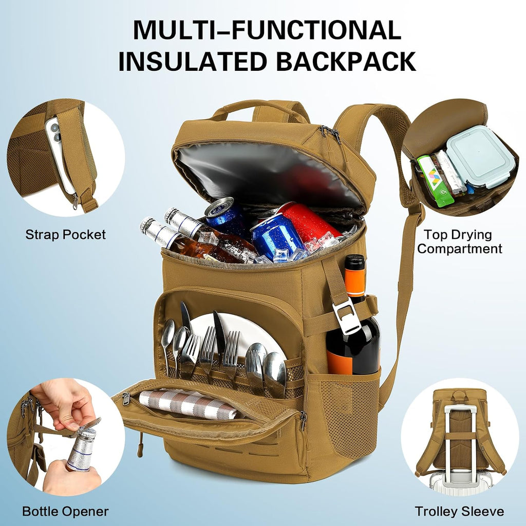 25L Tactical Cooler Backpack for Men, 40 Cans Double Deck Soft Cooler Bag