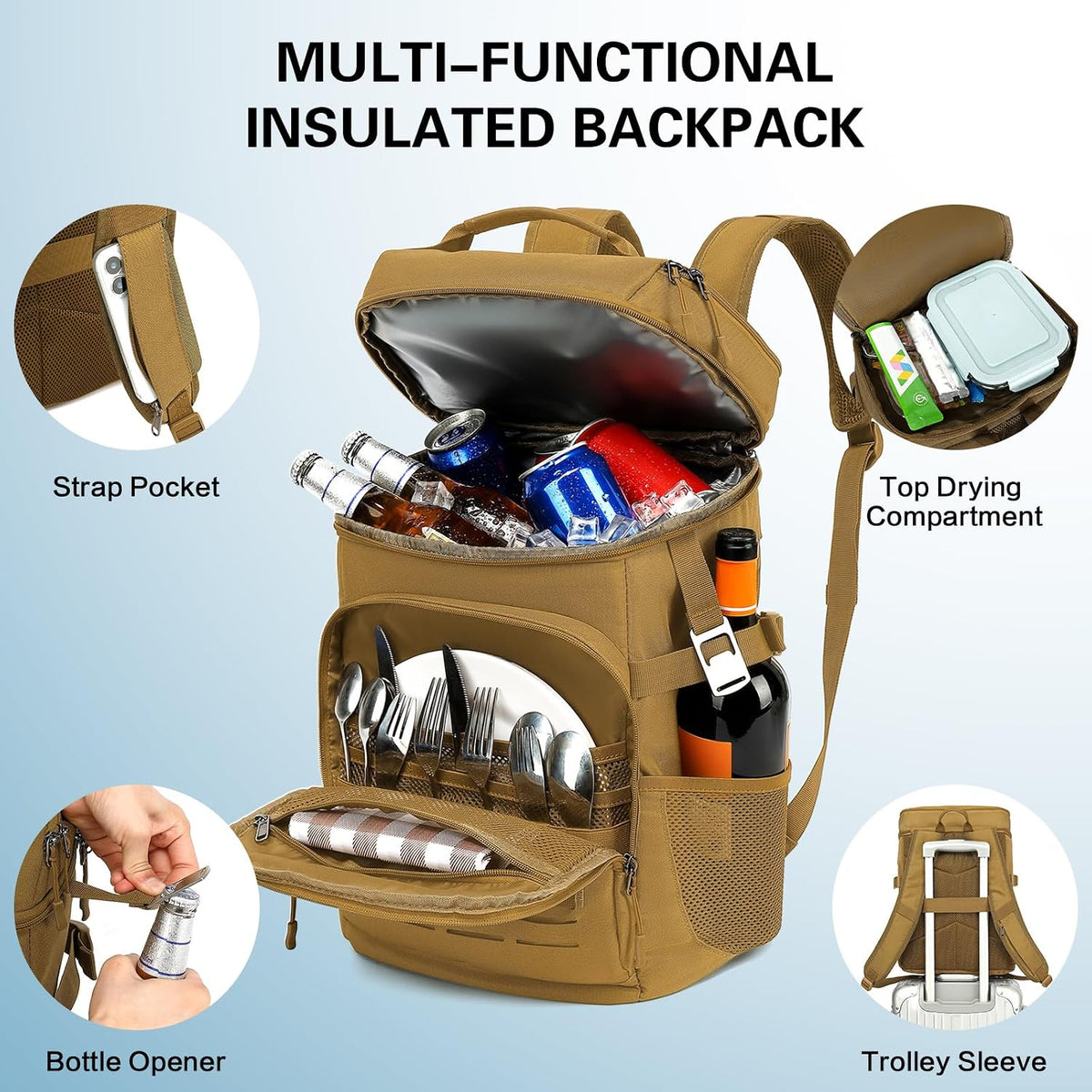 25L Tactical Cooler Backpack for Men, 40 Cans Double Deck Soft Cooler Bag