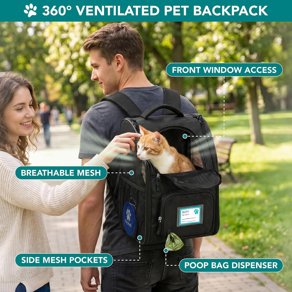 PetAmi Expandable Dog Cat Backpack Carrier, Airline Approved, Black