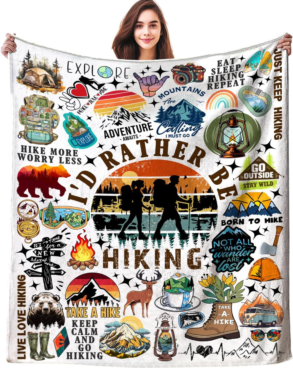 Camping Blanket Gifts for Men Women Stuff Plush Camper Blankets and Throws Camping Essentials Camping Gifts for Men Women Boys Teens Camping Lovers Birthday Party Decorations Hiking Fishing 50"X40"