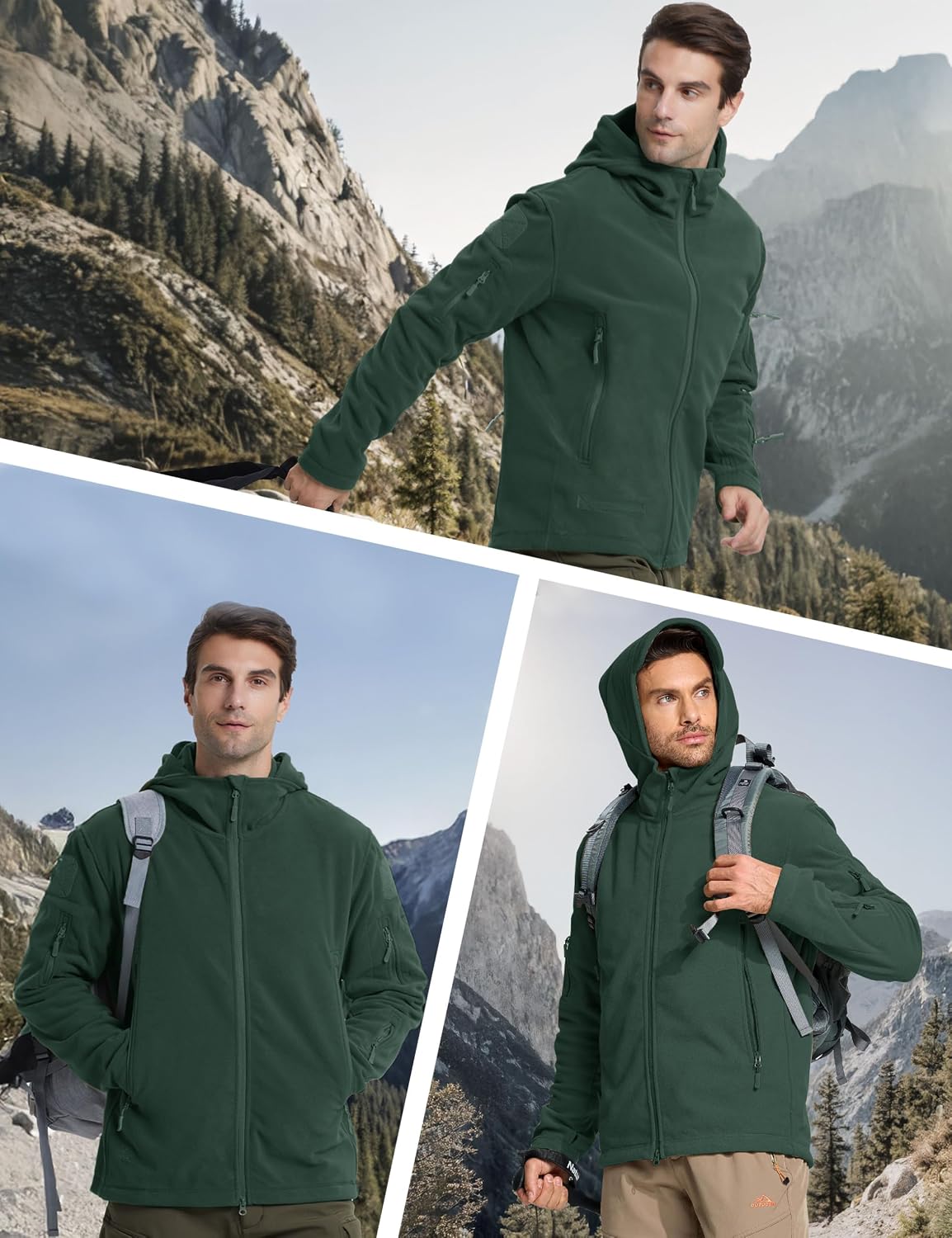 CRYSULLY Men's Military Tactical Sport Warm Fleece Hooded Outdoor Adventure Jacket Coats
