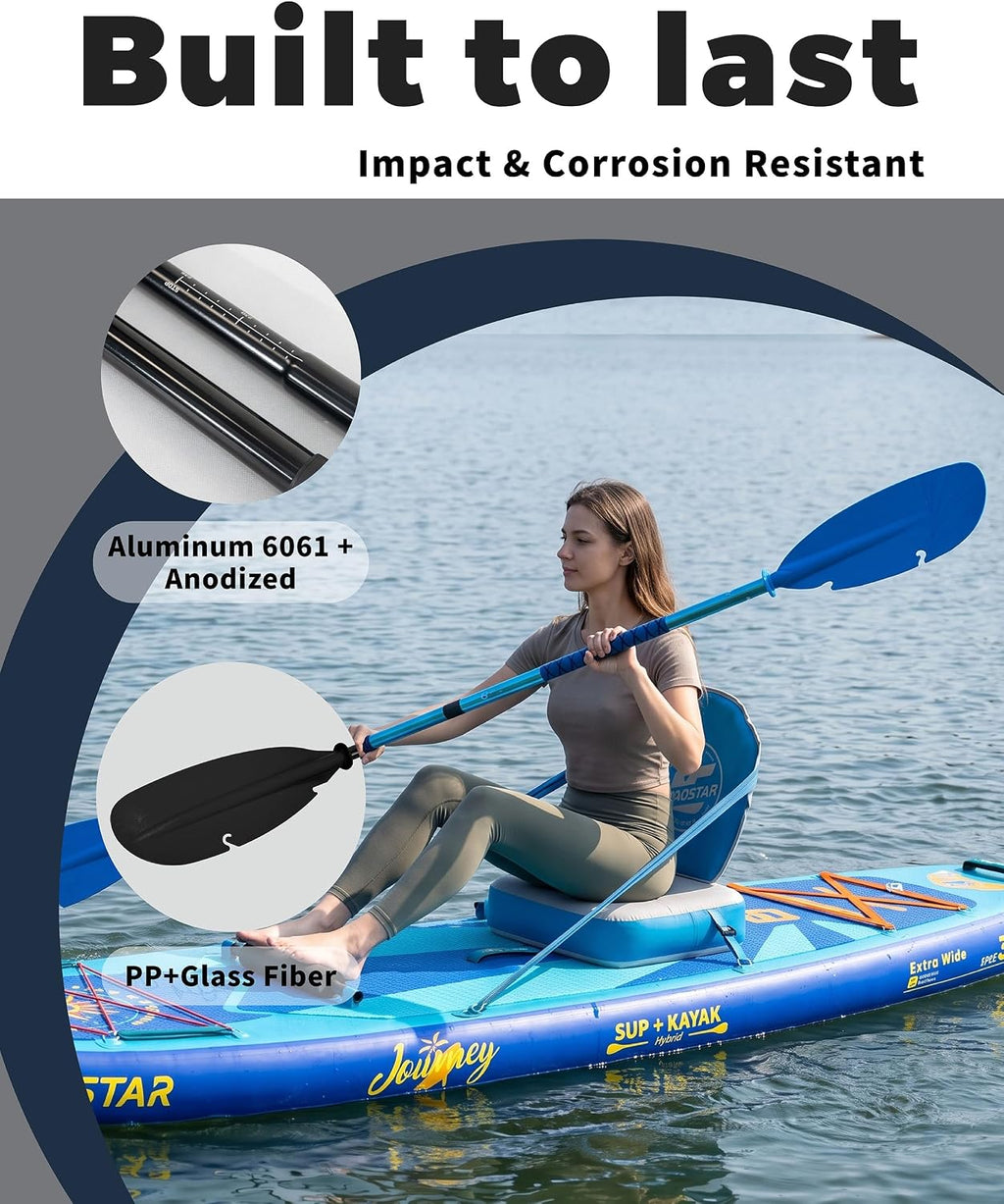iTAOSTAR Adjustable Kayak Paddle, Aluminum Shaft and PP Blade, Floating Kayaking Oars with Anti-Freeze Grip & Drip Rings, 2-Piece Lightweight Oar for Kayak Canoe Fishing – 225-235 cm (88.6-92.5 in)