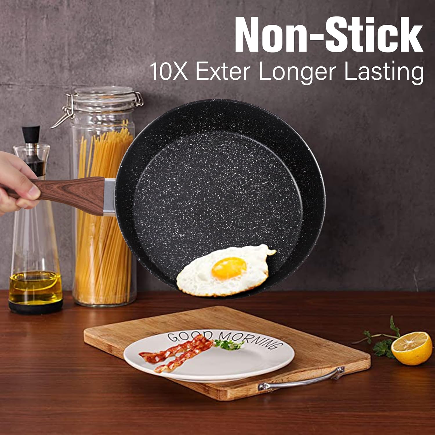 Kitchen Academy Induction Pots and Pans Set Nonstick, Hammered Cookware