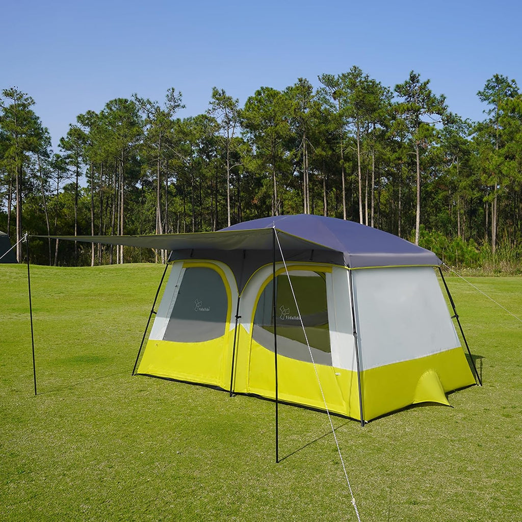 Vidalido Tents，3-4 Person Camping Tent with Extended Vestibule，Weather Resistant Family Tents with Breathable Mesh Windows，Easy Install Waterproof Outdoor Tent for Backpacking and Camping Hiking