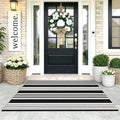 KOZYFLY 3'x5' Striped Area Rug, Black and White Woven Cotton Outdoor Rug