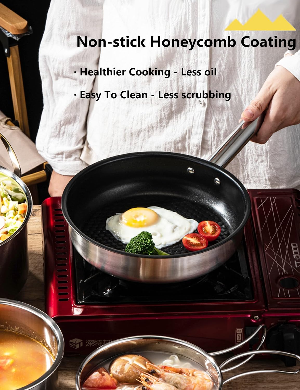 CompactKit Camping Cookware Set Stainless Steel Pots and Pan with Detachable Handle and Oxford Cloth Bag, for 4-8 Mess Kit with Utensils for Camp Kitchen, Picnic, BBQ, Traveling, Emergency