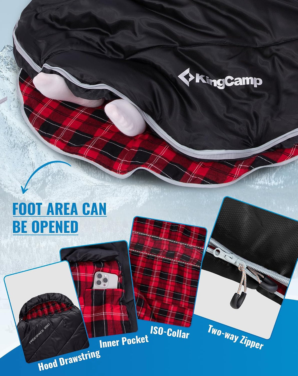 KingCamp Sleeping Bag for Adults Big & Tall 100% Flannel Sleeping Bag