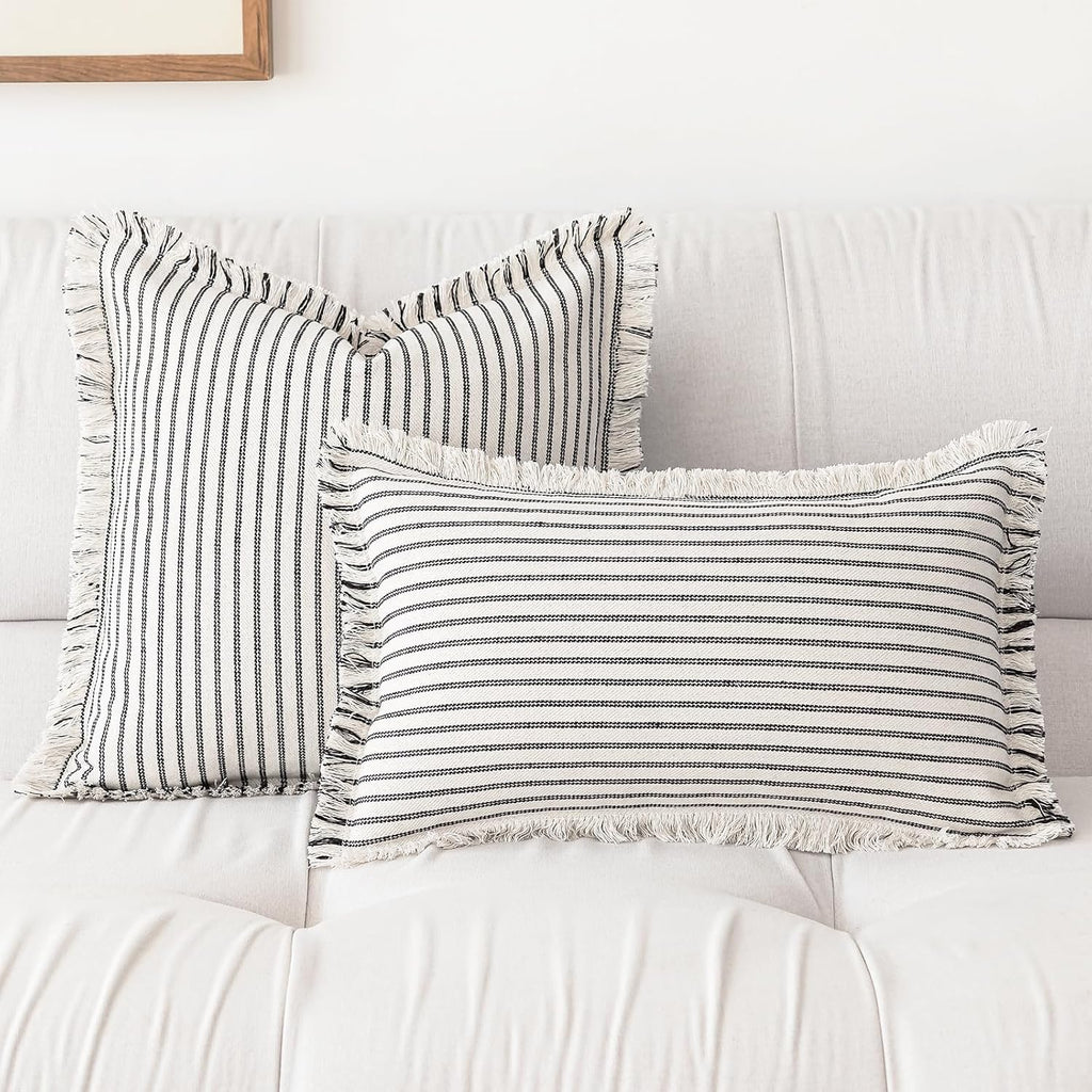 YEENAASY Throw Pillow Covers 18x18 Boho Striped Pillow Cases with Tassel
