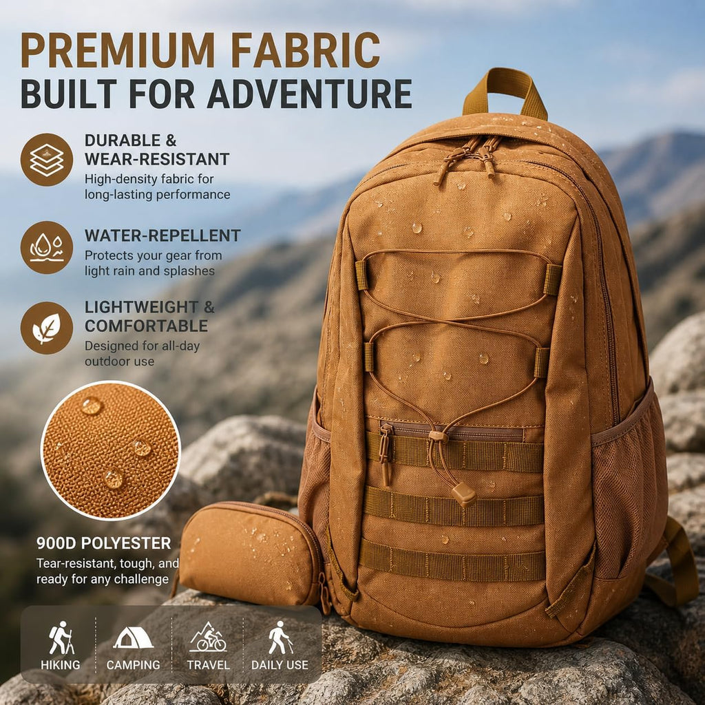 Hiking Travel Backpacks Men and Women, Lightweight Waterproof Laptop Backpack Outdoor Camping Backpack Hiking Daypack for Travel, Trekking, Work 26L (Brown)