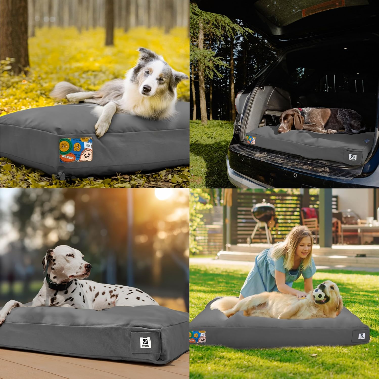 Sytopia 42 Inch Canvas Outdoor Dog Bed for Extra Large Dogs, Durable Dog Bed with Waterproof Machine Washable Removable Cover, Indoor Patio Pet Pad for Crate, Dark Grey