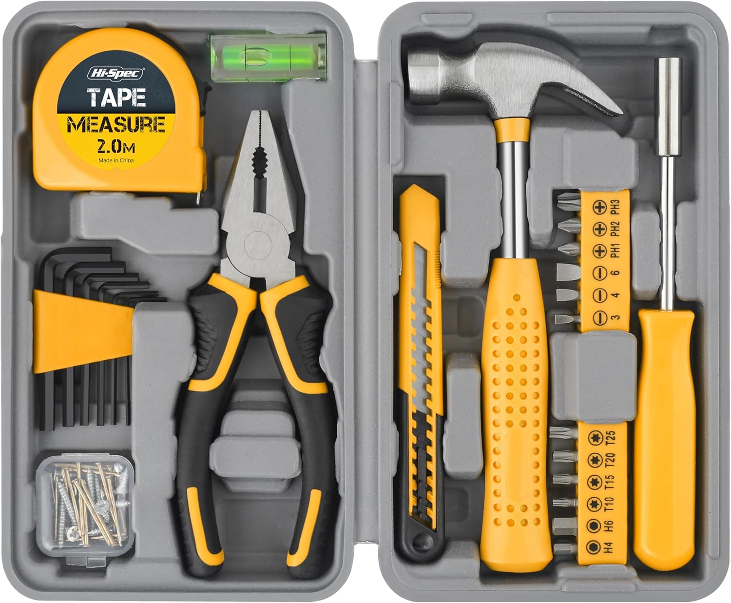 Hi-Spec Tool Set 25pc Pink Household DIY Tool Kit for Women. Small Mini Tool Box Set of Starter Basic Ladies Tools