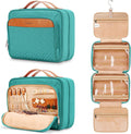 COOSKY Travel Hanging Toiletry Bag for Women, Cruise Ship Essentials, with Jewelry Organizer, Extra Large Makeup Dopp Kit, Waterproof Cosmetic Bags, Toiletries Kit Set with Trolley Belt, Blue