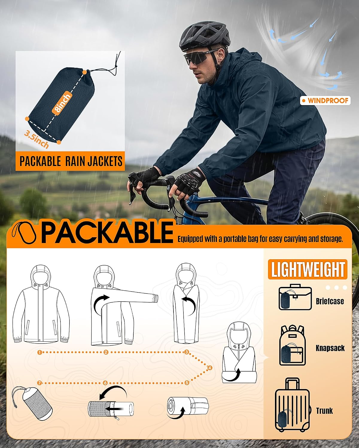 Outdoor Ventures Men's Rain Jacket Waterproof Lightweight Packable Raincoat