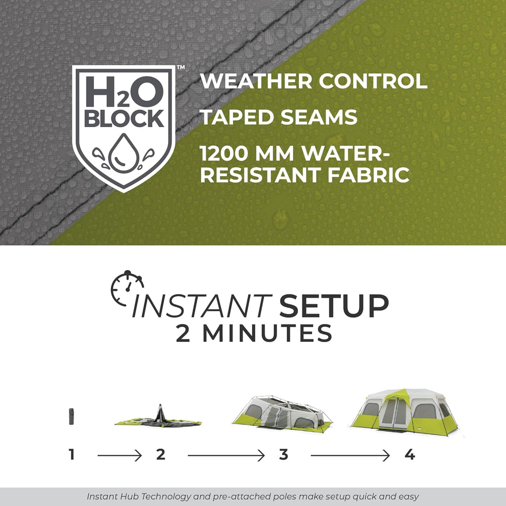 CORE Instant Cabin Tents | Family Cabin Multi Room Pop Up Tents Car Camping | Included Storage Pockets for Camping Accessories