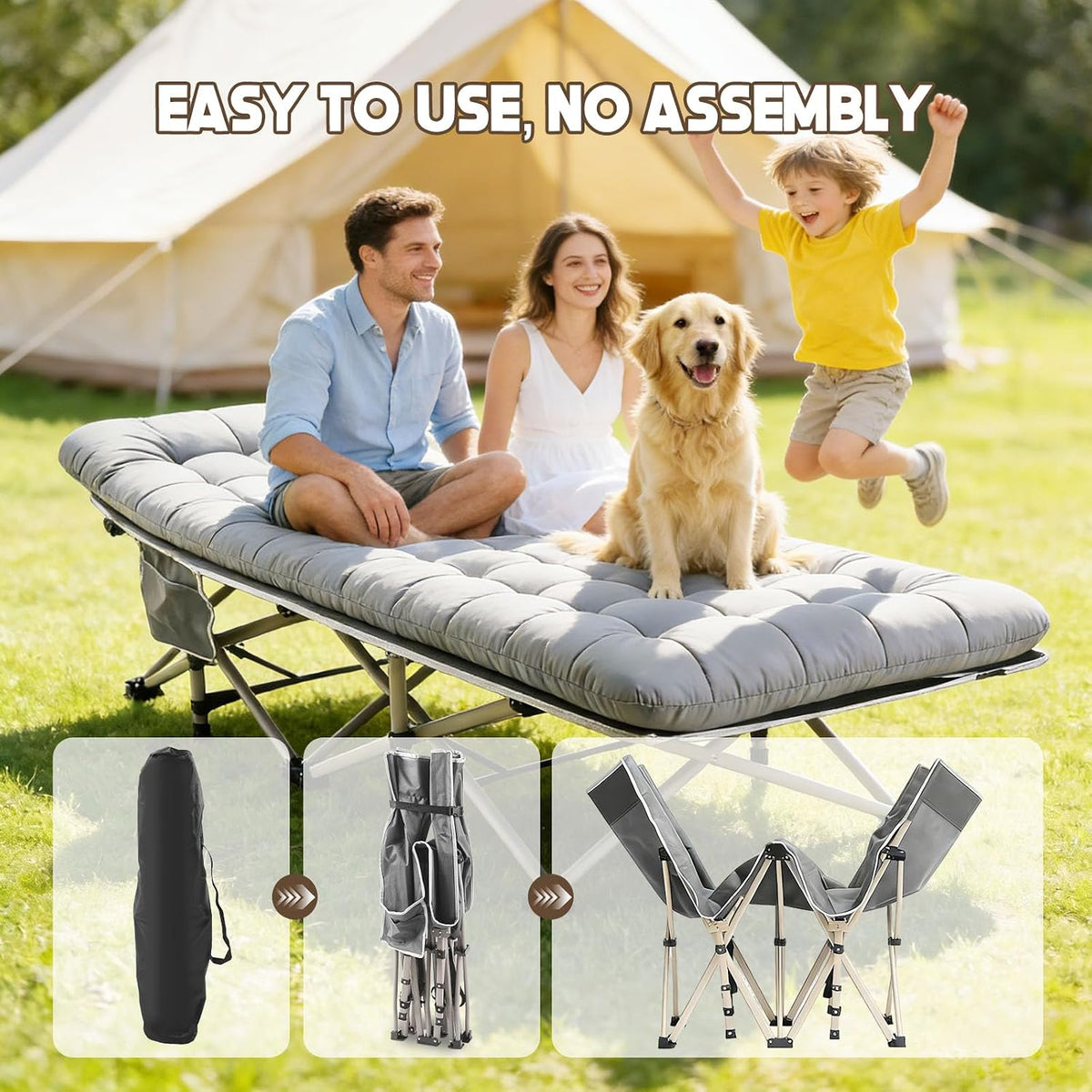 Roixeeds Camping Cot for Adults, Heavy-Duty 600D Oxford Cot for Sleeping, 28" Extra Wide, Portable Folding Camp Bed with Mat & Carry Bag for Guest, Travel, Hiking, Navy, 450LBS(Max Load)