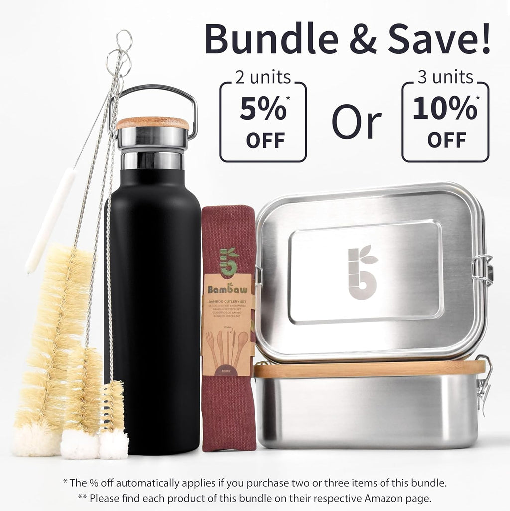 Bambaw Insulated Water Bottle 32 oz, Wide Mouth Stainless Steel Water Bottle with Handle, Made of High-Grade Stainless Steel, Convenient for Hot & Cold Drinks (Jet Black)