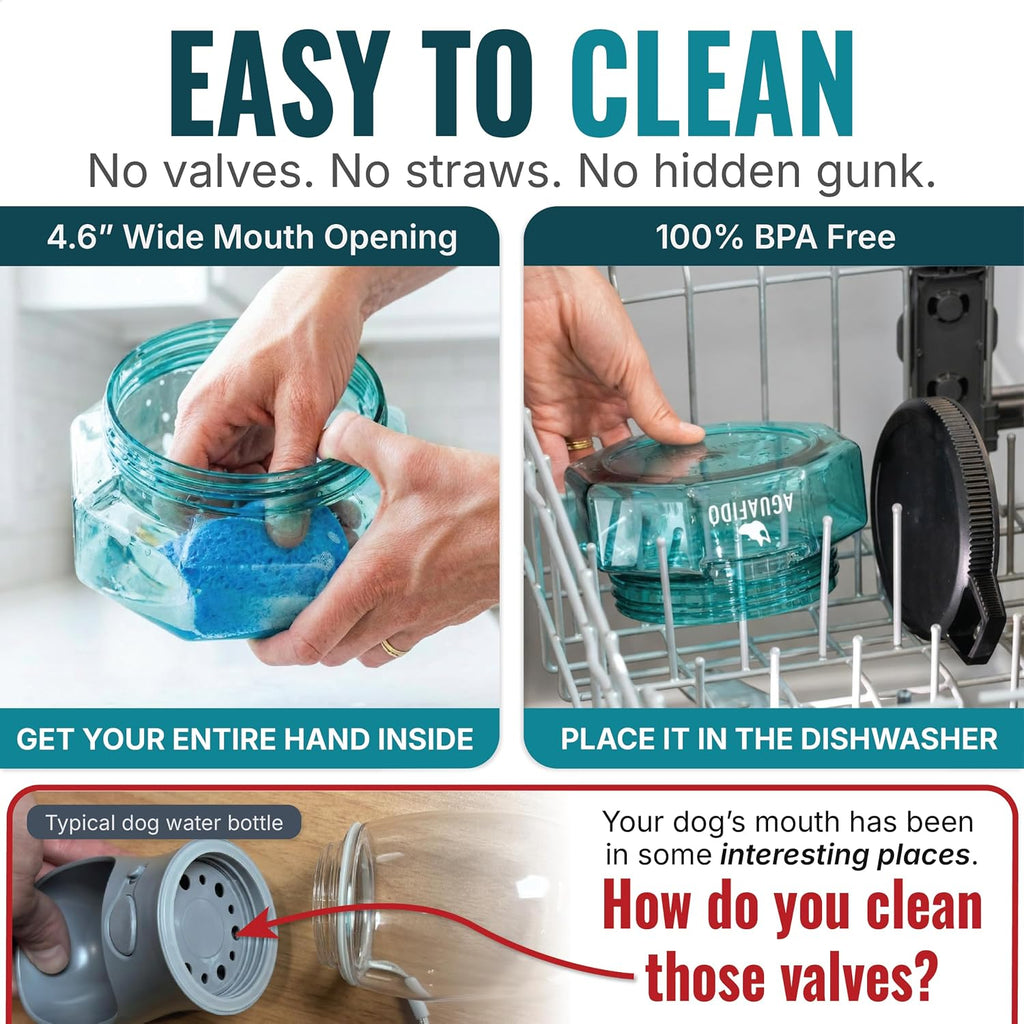 Dog Water Bottle, 27 oz Portable Dog Bowl with Leakproof Lid, Teal