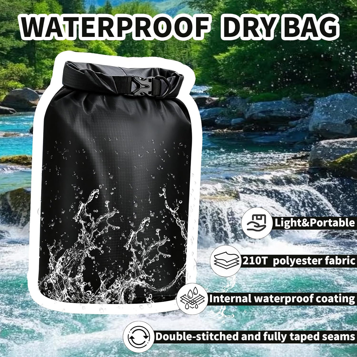 Dry Bag Waterproof 3 Pack Lightweight Outdoor Dry Sack, 6L&10L&20L, Black