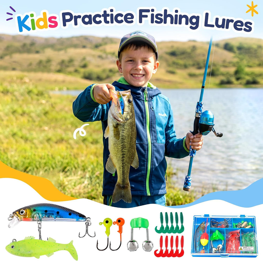 ODDSPRO Kids Fishing Pole - Portable Kids Fishing Rod and Reel Combo, Kids Fishing Gear with Tackle Box, Spincast Reel, Collapsible Chair and Bucket, Fishing Pole for Kids Boys Girls Toddler Youth 3+