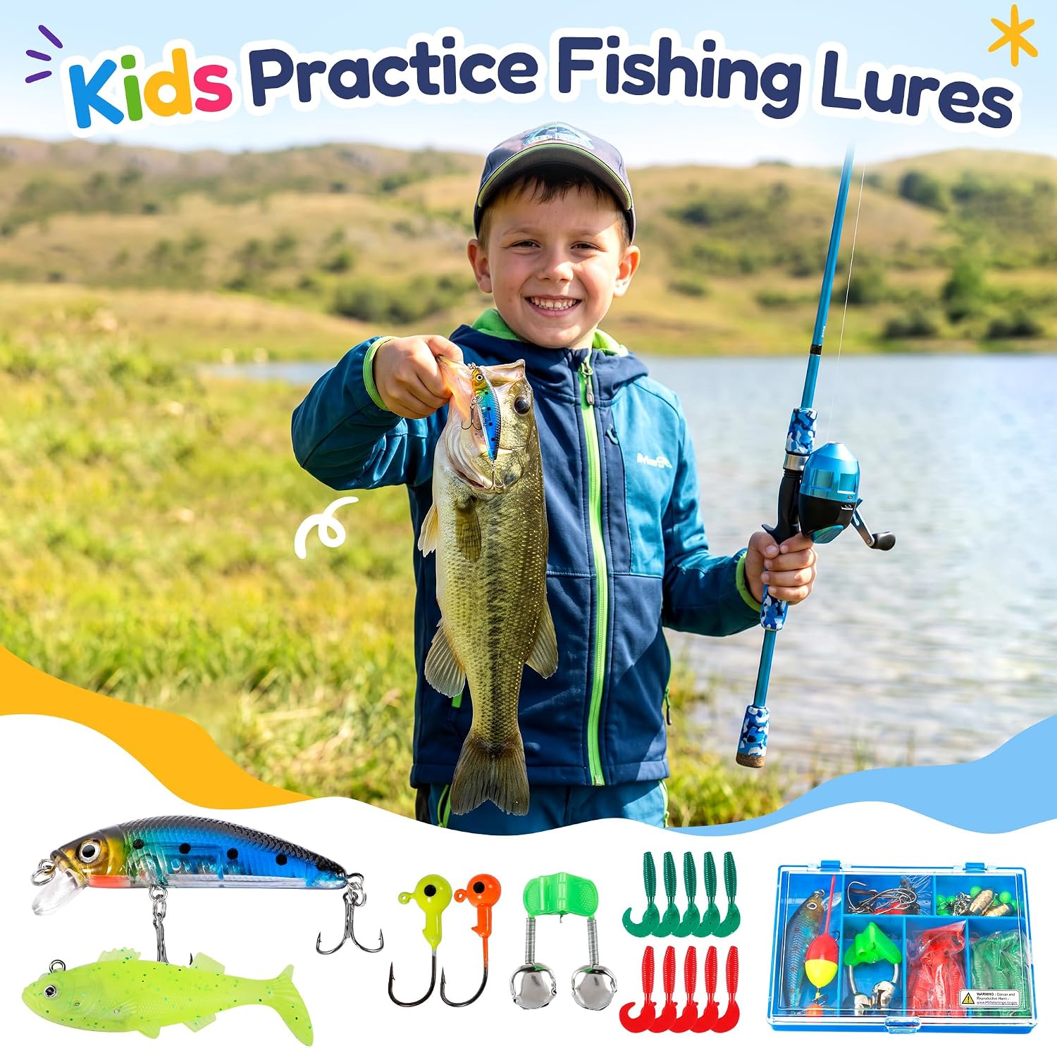 ODDSPRO Kids Fishing Pole - Portable Kids Fishing Rod and Reel Combo, Kids Fishing Gear with Tackle Box, Spincast Reel, Collapsible Chair and Bucket, Fishing Pole for Kids Boys Girls Toddler Youth 3+