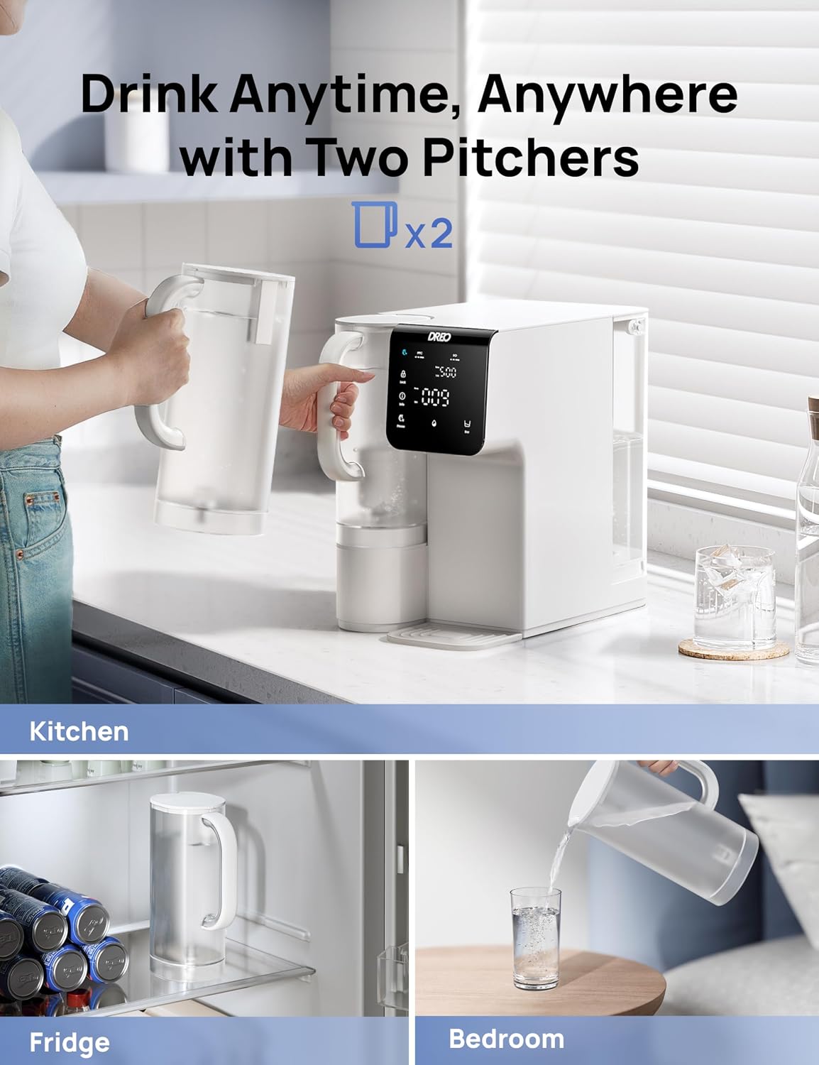DREO Reverse Osmosis Water Filter Countertop, 7-Stage RO Water Filtration System, Installation-Free, Reduce TDS, Water Filter Pitcher for Home, Kitchen, 3:1 Pure to Drain, WF511 Upgraded