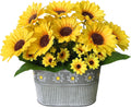 Artificial Flowers Fake Sunflowers in Pot, Faux Silk Flowers Floral Table Centerpiece Decoration, Rustic Potted Greenery for Farmhouse Home Décor