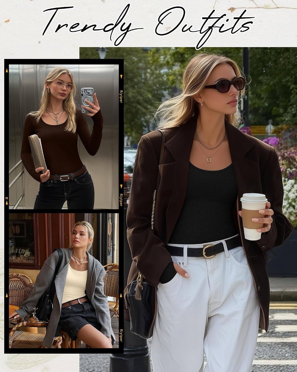 Riyiper 3 Pack Women's Thermal Long Sleeve Shirts Scoop Neck Top