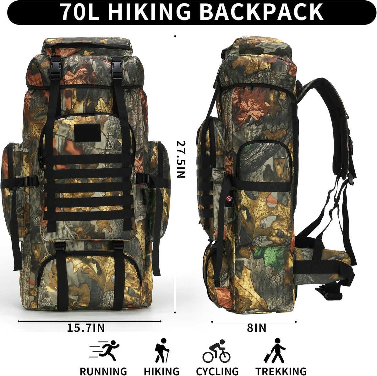 Hiking Backpack for Men 70L/100L Camping Backpack Military Rucksack Molle 3 Days Assault Pack for Climbing