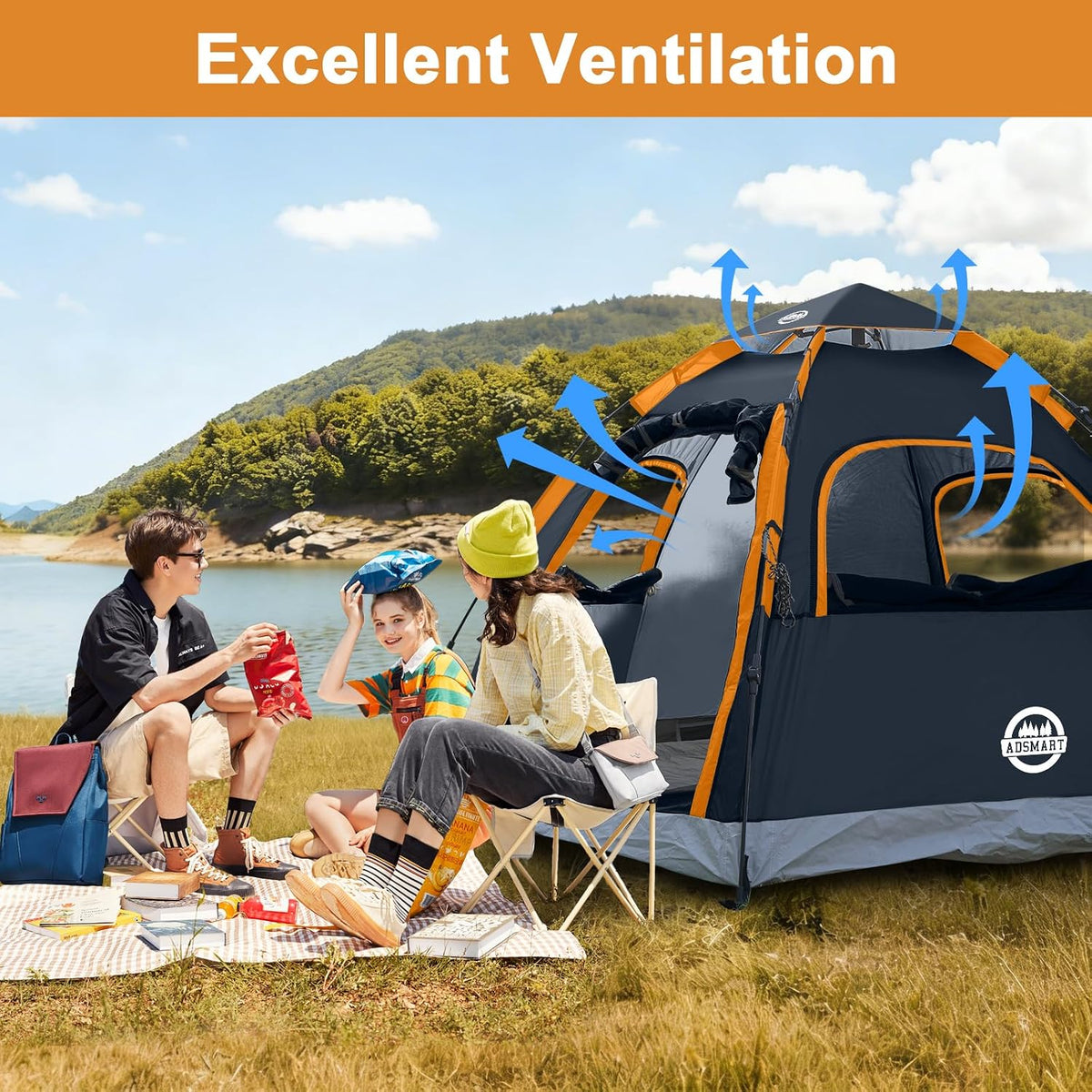 ADSMART Instant Tents for Camping 2/3/4/5 Person Tent Waterproof Easy Setup Sets Up Backpacking Tents with Carry Bag for Outdoor Hiking