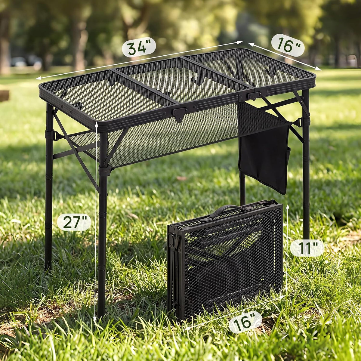 Folding Grill Table, 34 x 16 in Portable Camping Table for Picnic