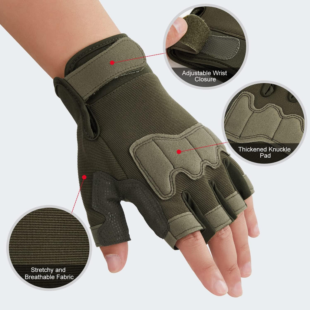 FIORETTO Fingerless Gloves for Men, Breathable Grip Palm Gloves for Motorcycle Riding, Driving, Cycling, Exercise, Workout, Climbing, Hiking and Outdoor Activities M210603