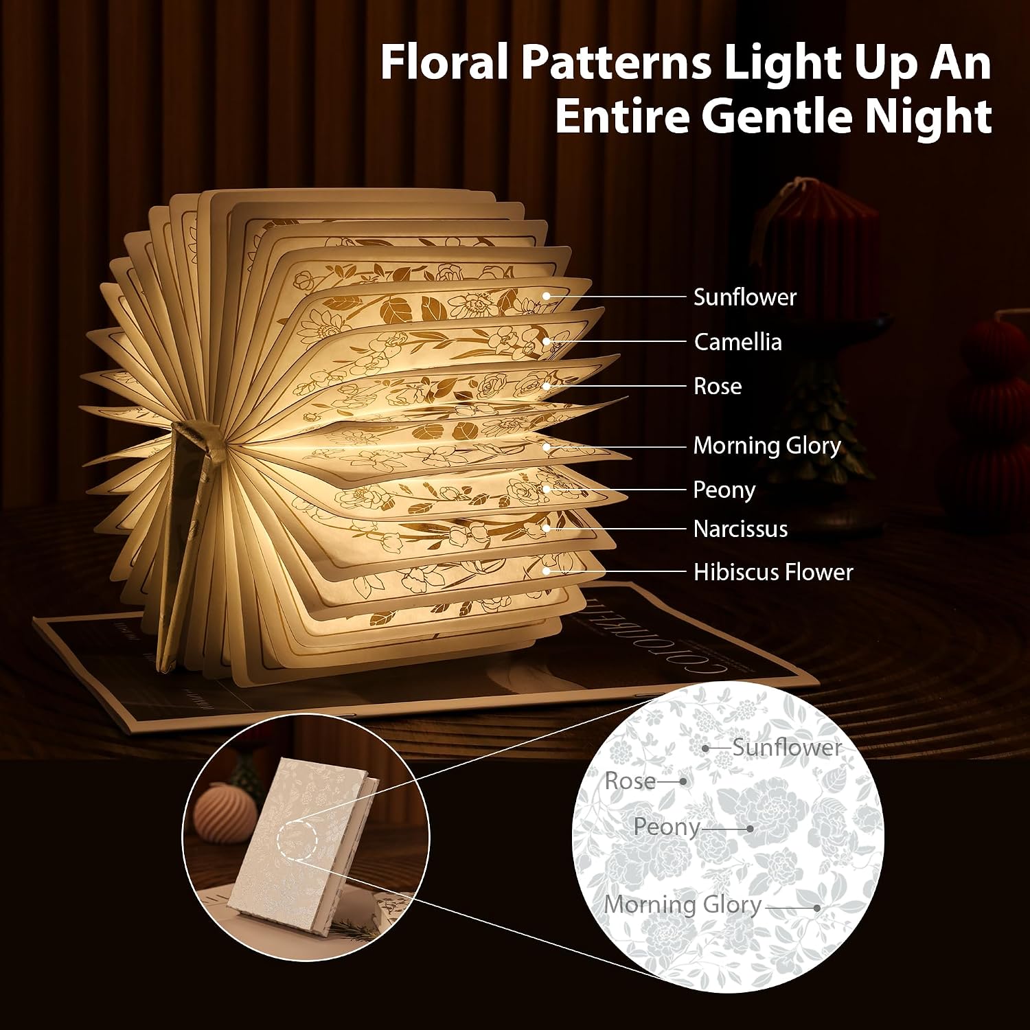 Book Lover Gift, Folding Book Lamp Decor, Portable Print Book Light