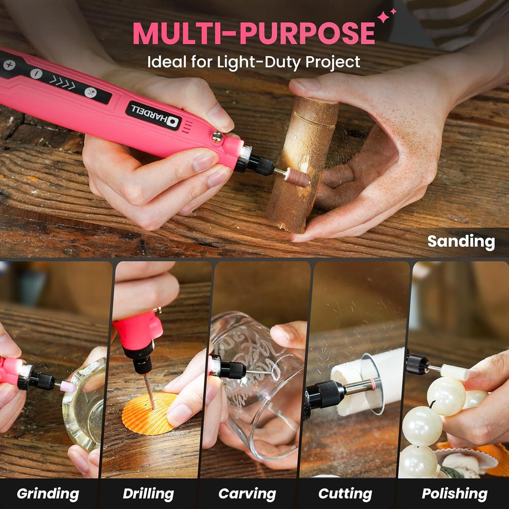 HARDELL Mini Cordless Rotary Tool, 5-Speed 69pcs Kit for Engrave/Sand/Drill
