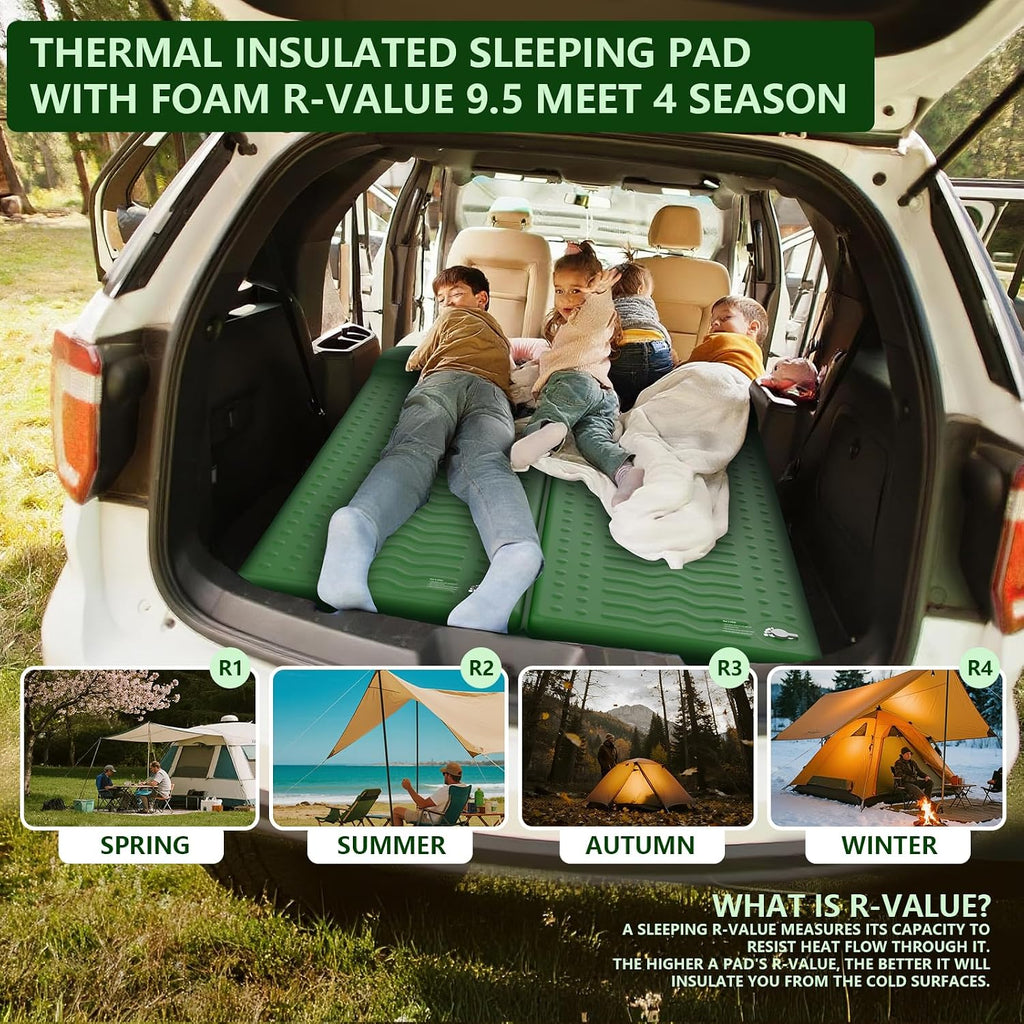 HiiPeak Memory Sleeping Pad, Compact 3" Thick Foam Sleeping Mats with Pillow, 9.5 R-Value Insulated Camping Mattress Pad, Easy Inflate & Deflate, Inflatable Sleep Mat for Backpacking Hiking Car Tent