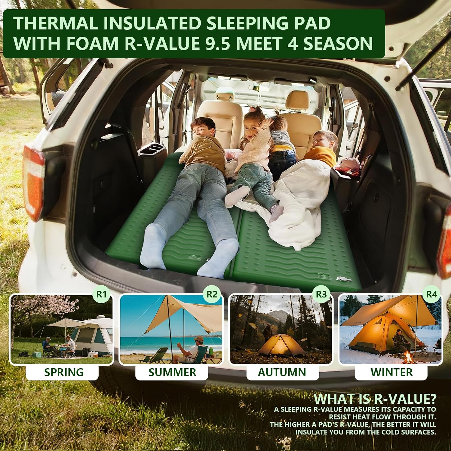 HiiPeak Memory Sleeping Pad, Compact 3" Thick Foam Sleeping Mats with Pillow, 9.5 R-Value Insulated Camping Mattress Pad, Easy Inflate & Deflate, Inflatable Sleep Mat for Backpacking Hiking Car Tent