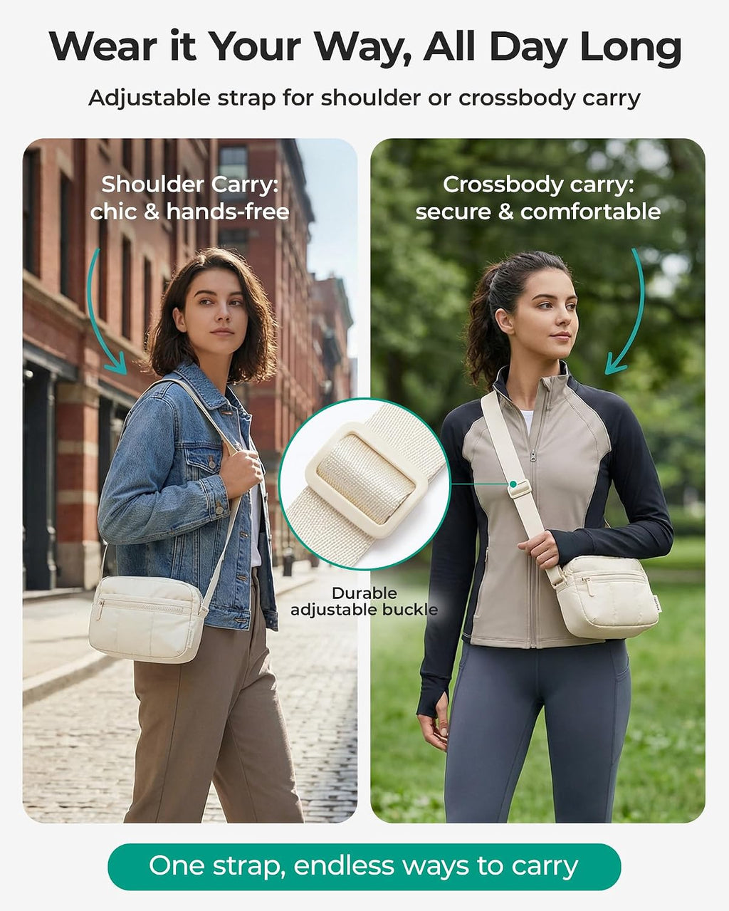 BAGSMART 2 in 1 Small Puffy Camera Sling Bag, Beige