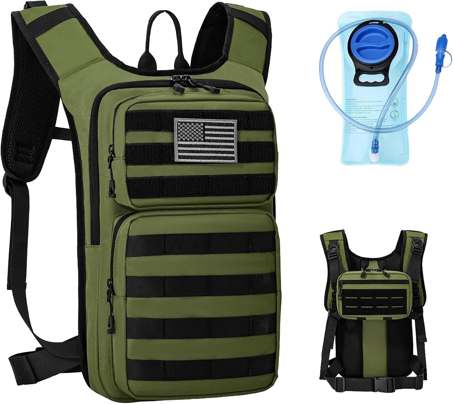 Koculemi Tactical Hydration Backpack with 2L Water Bladder and Front Small Tactical Pouch, Outdoor Water Backpack for Men Women, Sports Hydration Pack for Hiking, Cycling,Climbing