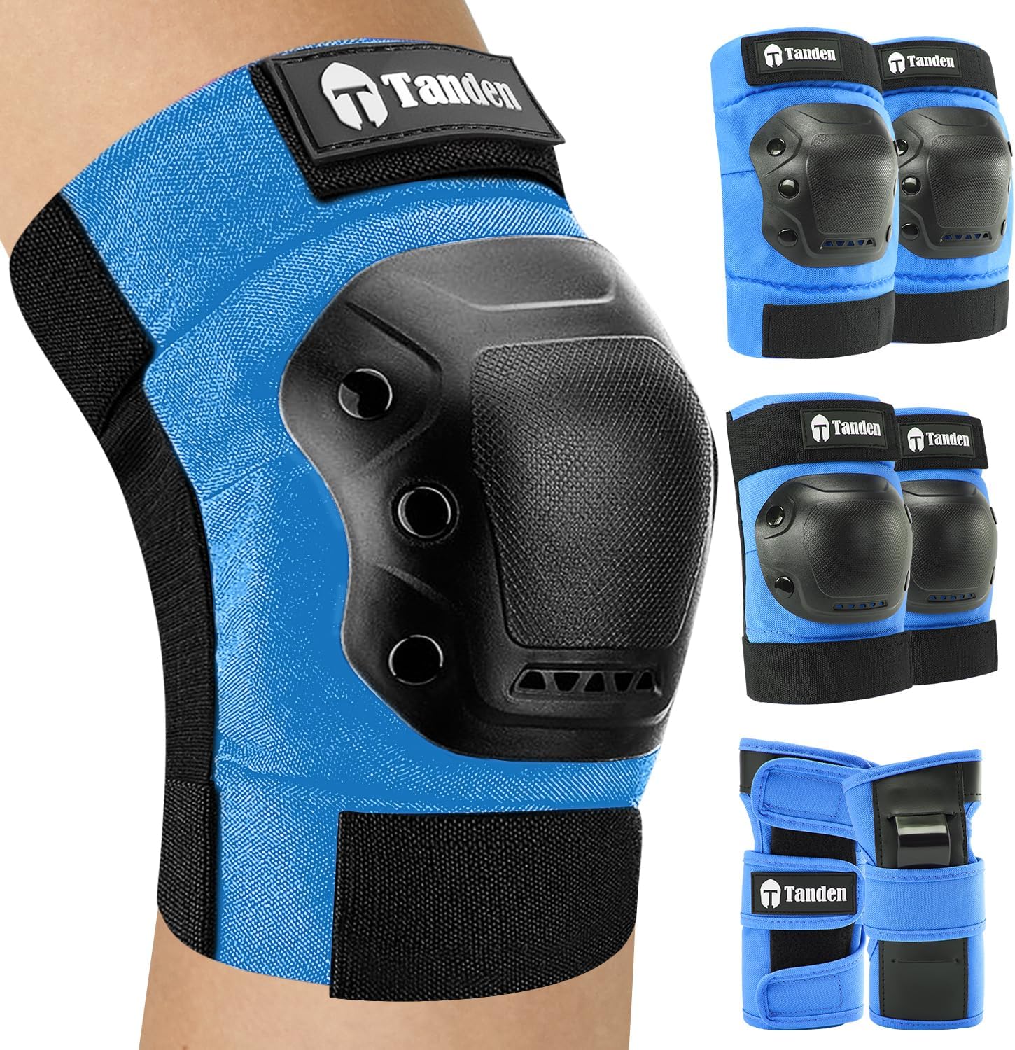 Tanden Skate Protective Gear Adult Knee Pads and Elbow Pads Set Wrist Guard