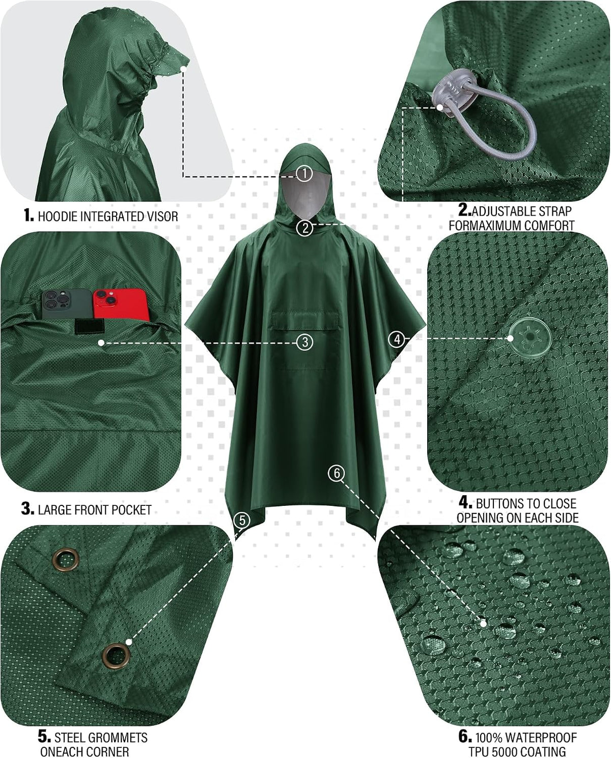 iCreek Hooded Rain Poncho Packable Waterproof Unisex Raincoat with Pocket